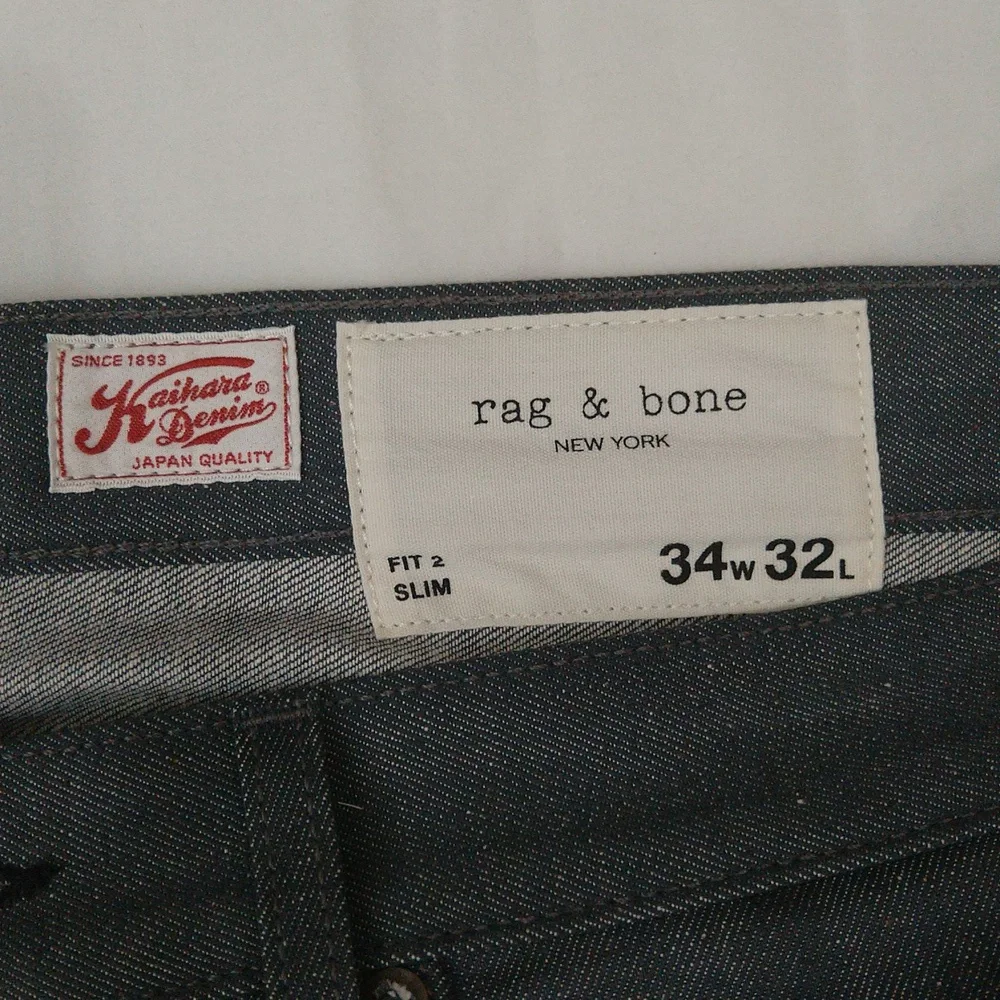 Rag bone fit 2 slim mid rise tailored raw grey denim jeans men's Sz 34w/32L - Picture 2 of 14